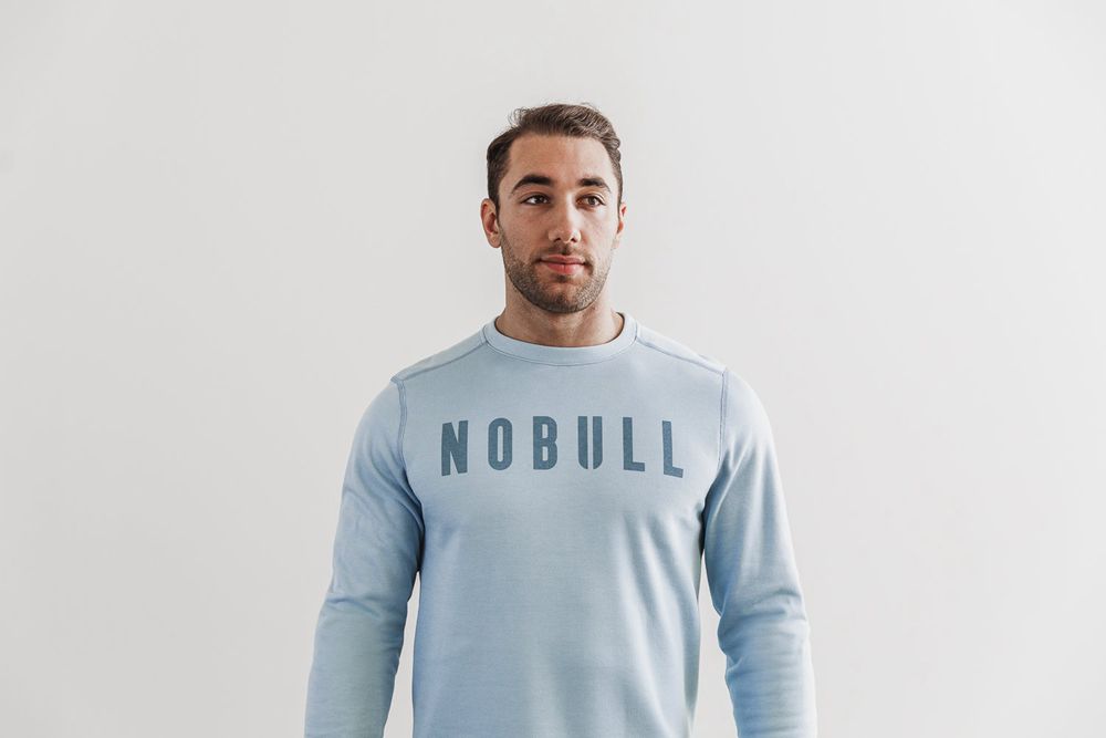 NOBULL Men's Crew Sweatshirts - Ice Blue - Ireland (7192WZNEX)